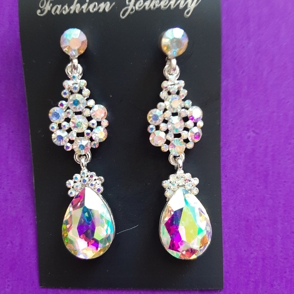 Rhinestone Earrings Bridesmaid Prom Dress Long Dangle Earrings Bridal Jewelry - Picture 4 of 4